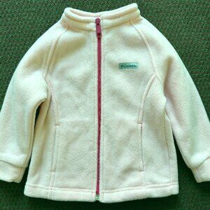 Columbia Girls 18-24M Cream Pink Fleece Full Zip Mock Neck Jacket Pockets EUC